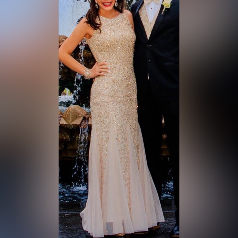 Aidan Mattox Cream Sequin Prom Dress